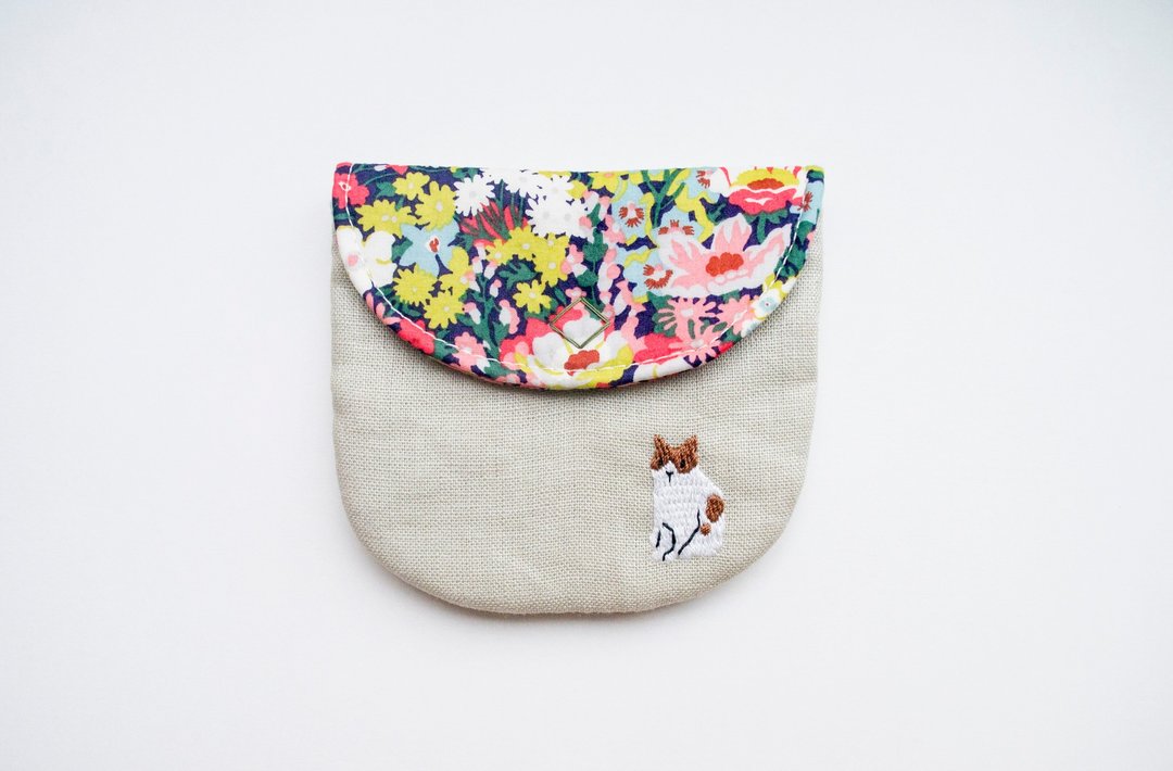 貓 Cat Embroidered Liberty Print Wee Pouch - 零钱包 - 棉 多色