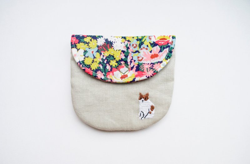 貓 Cat Embroidered Liberty Print Wee Pouch - 零钱包 - 棉．麻 多色
