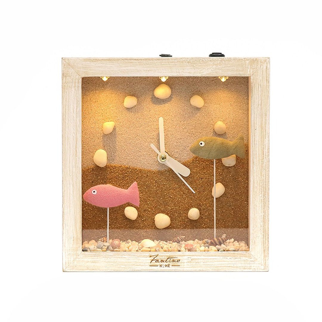 海洋深呼吸 手工木作时钟-鱼鱼悠游 咖 - 时钟/闹钟 - 木头 卡其色