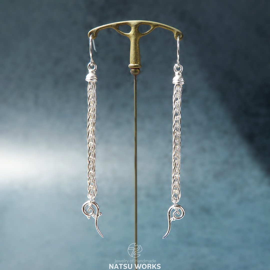银链 耳环 / Foxtail chain silver earring 076 - 耳环/耳夹 - 宝石 银色