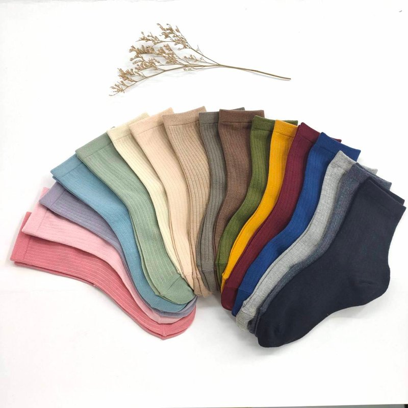 //日常色//韩版纯棉坑条中筒袜 亲子袜 - 袜子 - 棉．麻 多色