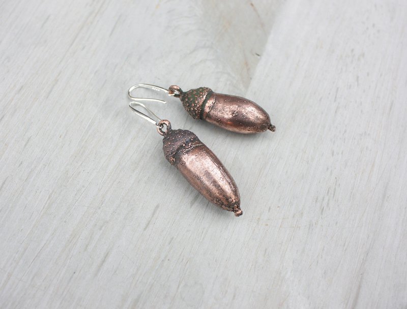 真实橡果铜耳环 - 耳环/耳夹 - 铜/黄铜 