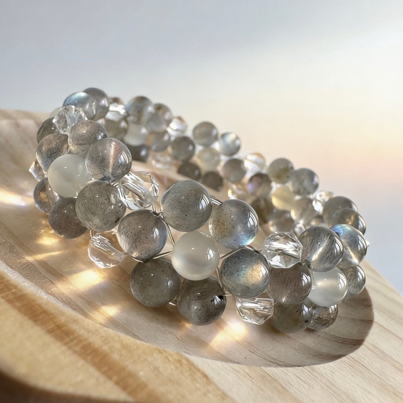 拉长石、白月光石、钻切白水晶 DIY 手链 - 手链/手环 - 水晶 灰色