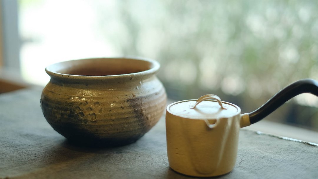 日本古美术 美浓烧织部釉 水方 水盂 茶洗 - 茶具/茶杯 - 陶 