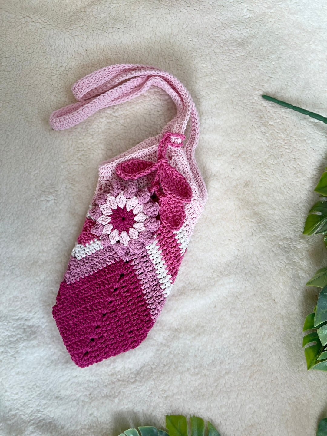 Pink Granny Square Bag, Crochet Bag, Women Bag - 手提包/手提袋 - 棉．麻 粉红色