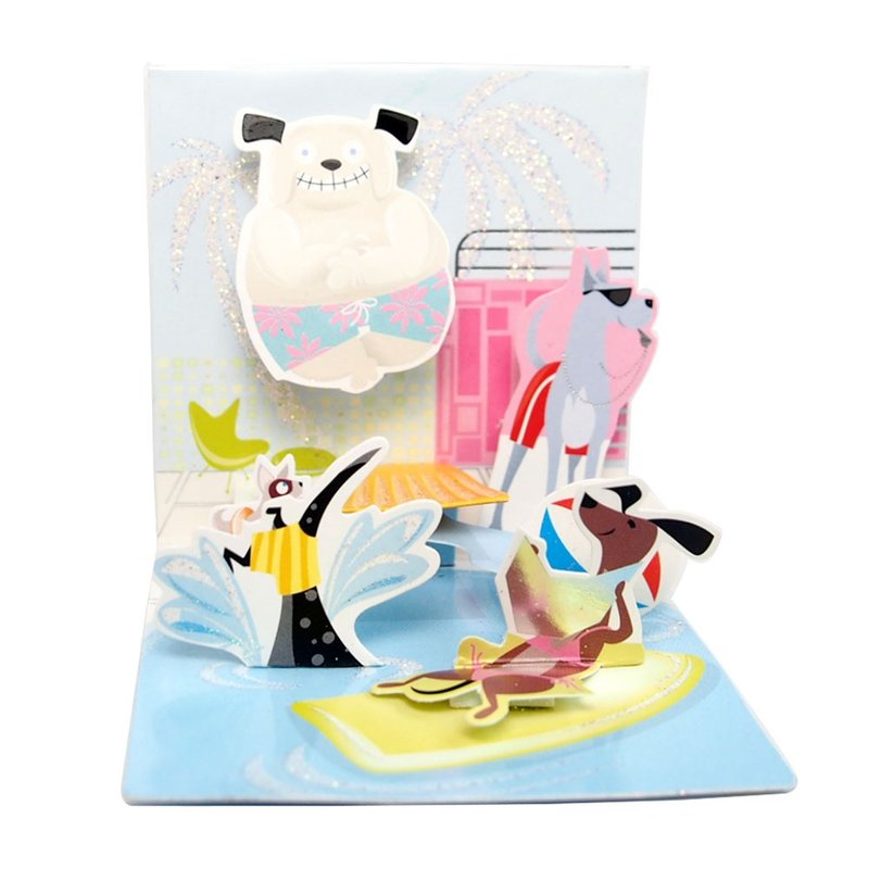 TRK小卡- 狗狗泳池趴【Up With Paper-立体卡片 多用途】 - 卡片/明信片 - 纸 多色