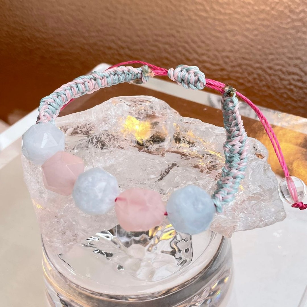 粉晶 海蓝宝 天然 水晶 手链手绳  日本直邮 礼物 新年 - 手链/手环 - 水晶 粉红色