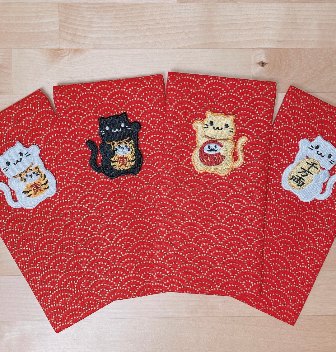 【虎 招财猫 红包】新年红包 烫金 刺绣 红包袋 - 零钱包 - 棉．麻 红色