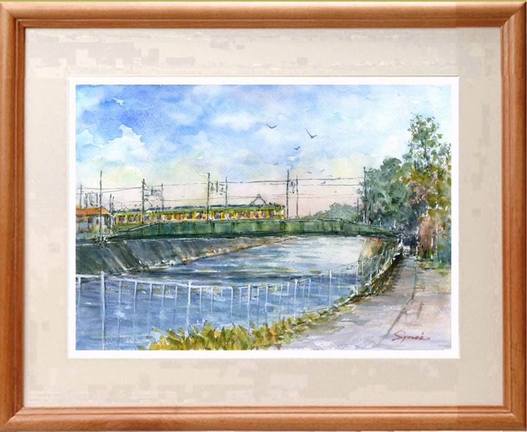原创水彩画《穿越江之电/境川铁路桥》 - 海报/装饰画/版画 - 纸 蓝色