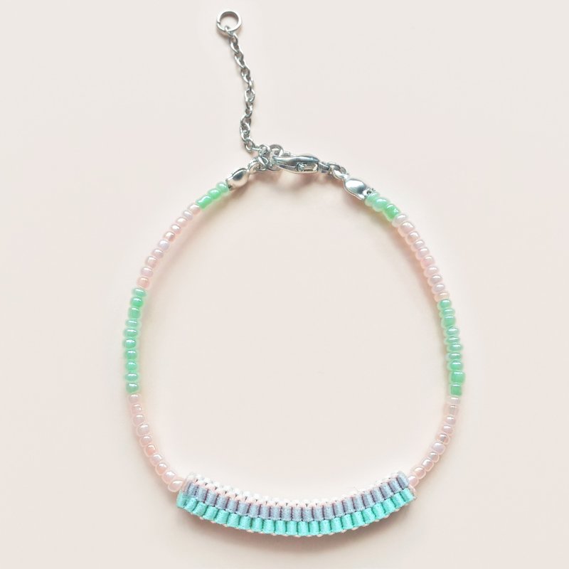 手工编织 / 扭扭 / 粉色系 / 串珠手链 - 手链/手环 - 棉．麻 橘色