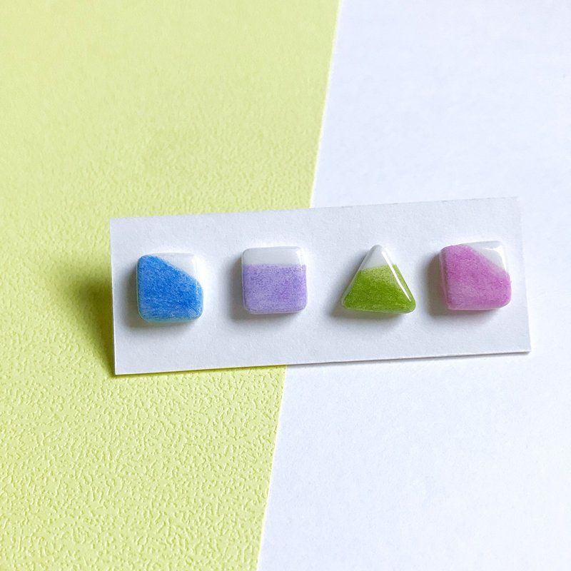 小几何系列_多色组合款 - 手作/手绘耳环 - 耳环/耳夹 - 其他材质 多色