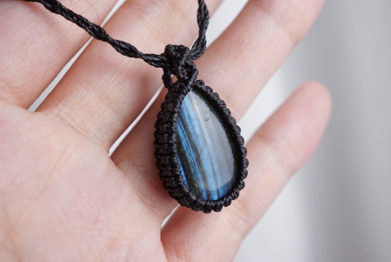 拉长石 蜡线编织颈绳 - 项链 - 宝石 蓝色