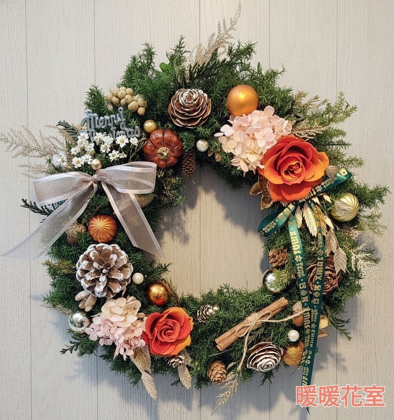 丰盛典藏 永生玫瑰圣诞花圈 - 干燥花/捧花 - 植物．花 