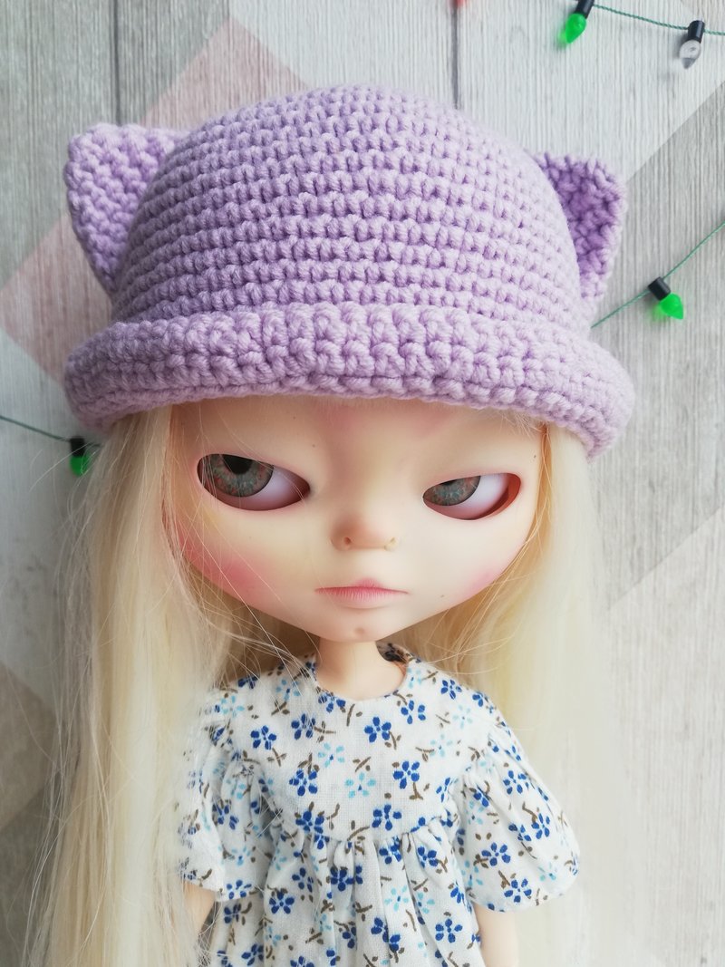 Blythe hat crochet lilac Cat - 玩偶/公仔 - 棉 紫色