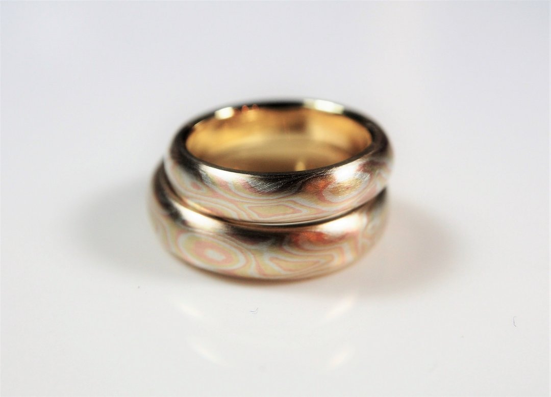 木目金对戒 ( K金 ) 木纹金 Mokume Gane  婚戒订制  (一对价) - 对戒 - 贵金属 多色