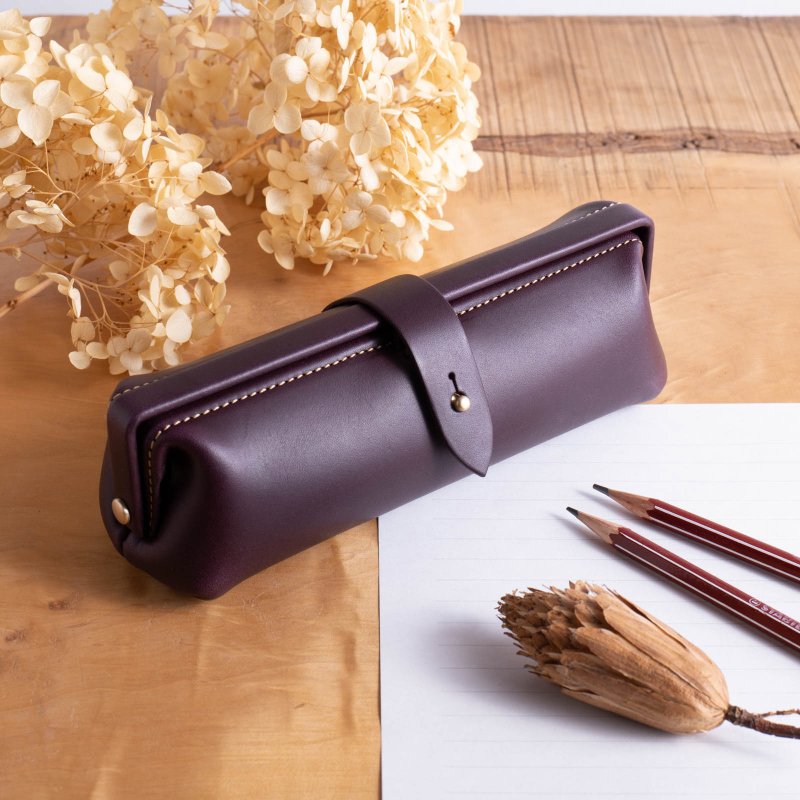 意大利皮革笔袋 收纳包  Paka-pen 紫红色 Plum 入学 入职 定制礼 - 铅笔盒/笔袋 - 真皮 紫色