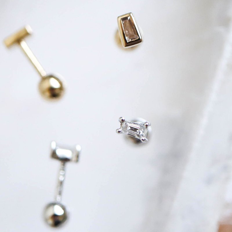 转珠 14k 天然钻石 T钻钻石耳环 锁珠耳环 可戴洗澡 - 耳环/耳夹 - 贵金属 