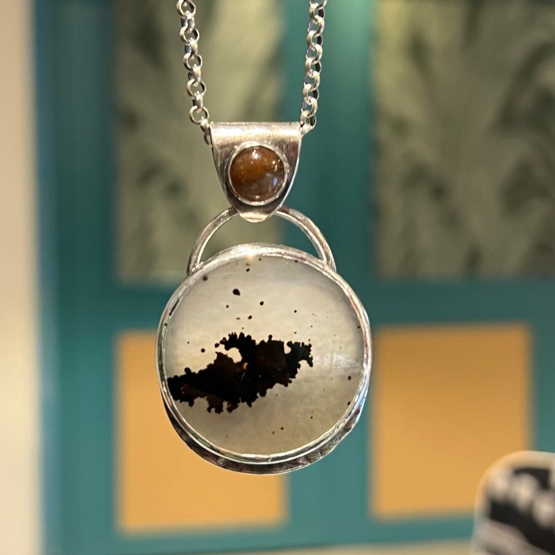 手工树枝玛瑙纯银项链 - 项链 - 纯银 白色