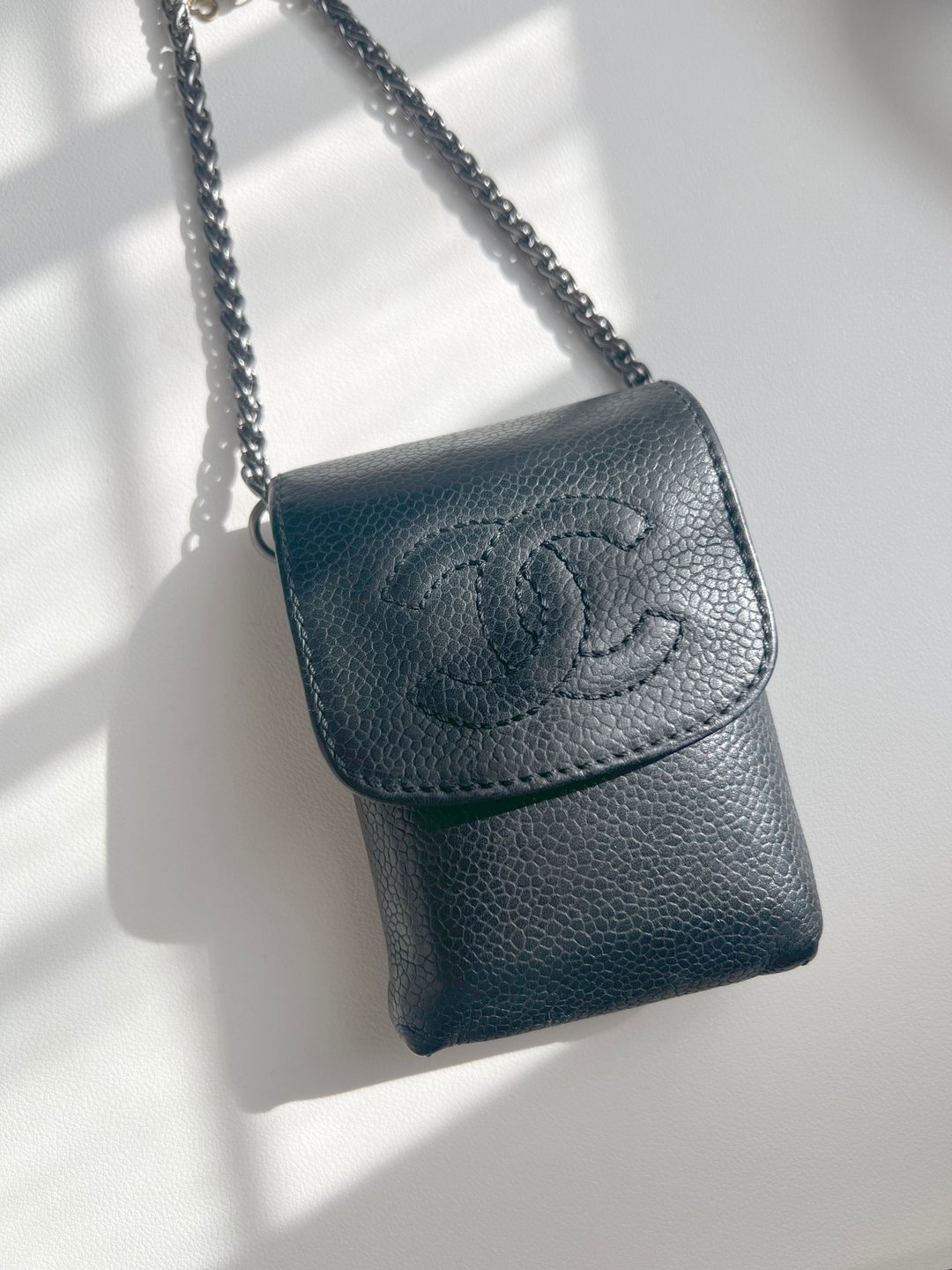 1997-1999 CHANEL鱼子酱手提袋斜肩侧肩包 送肩带 日本中古二手 - 侧背包/斜挎包 - 真皮 黑色