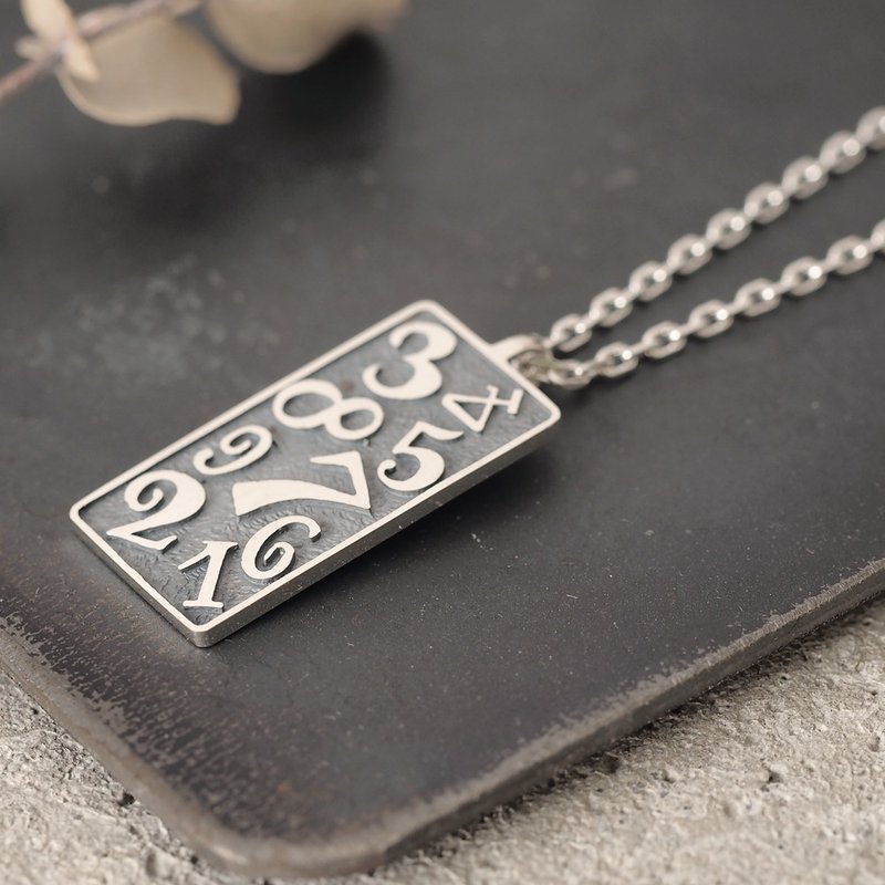 黑色数字图案男士项链 925银 - 项链 - 其他金属 黑色