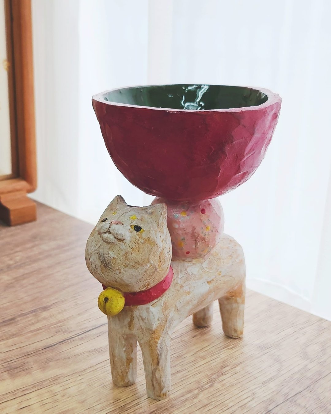 仿木雕粗陶猫猫器皿 - 茶具/茶杯 - 陶 红色