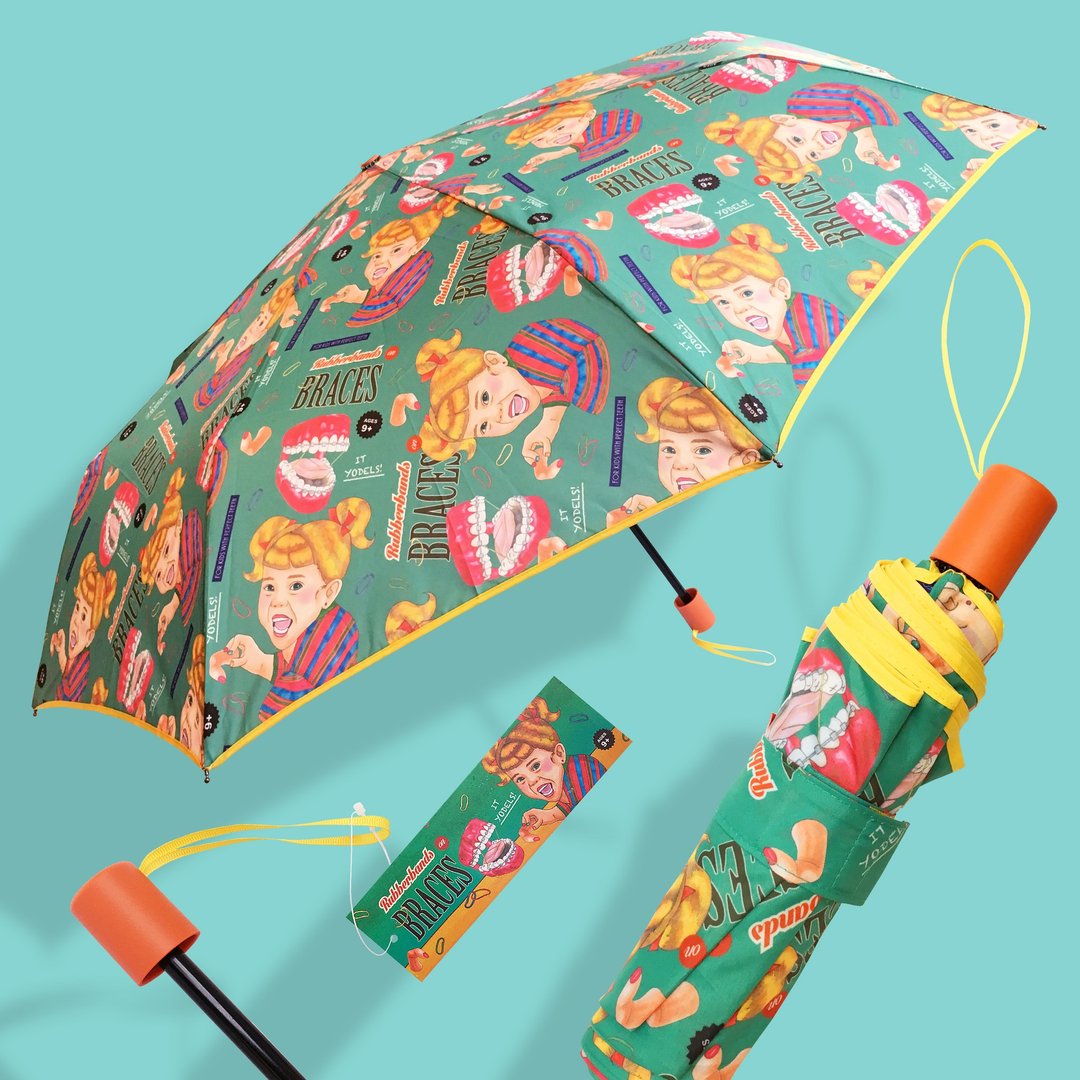 牙套妹妹 UV 晴雨折伞 - 小玉西瓜 - 雨伞/雨衣 - 聚酯纤维 绿色