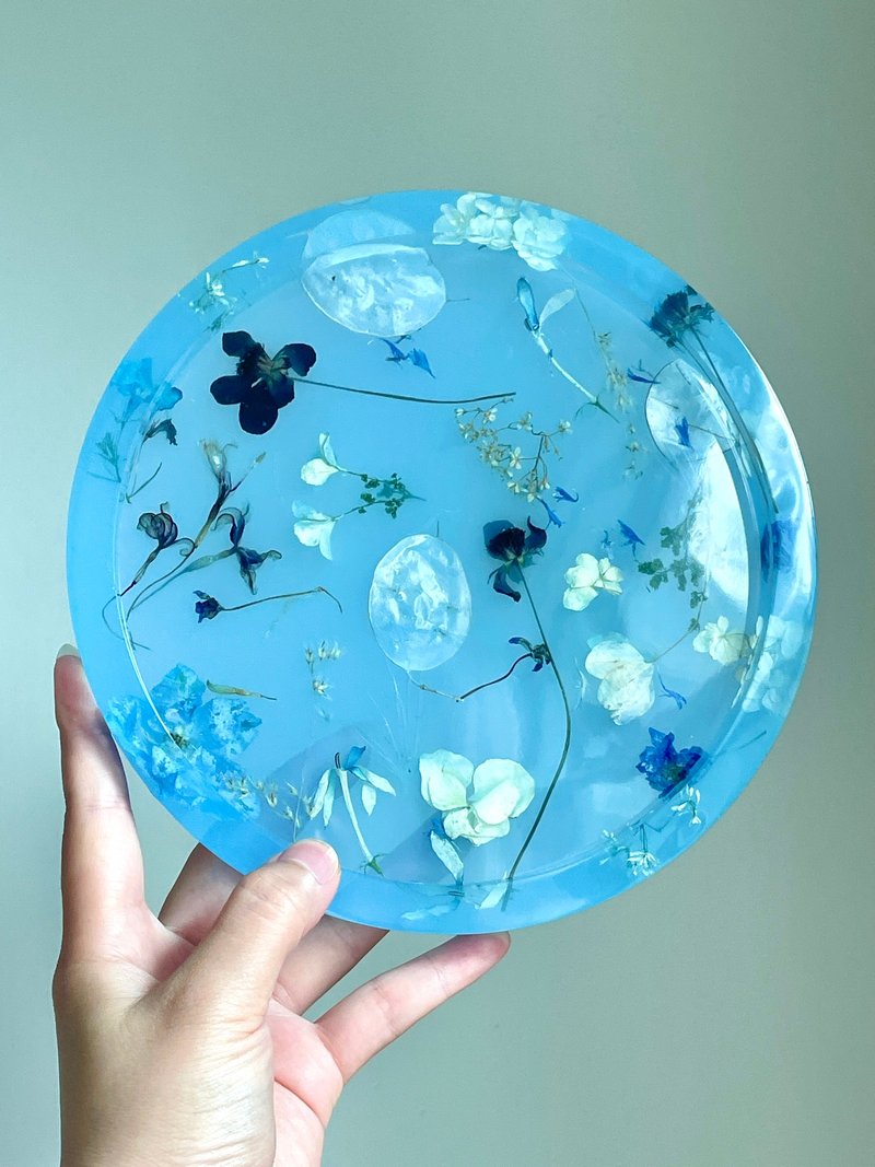 手工真花托盘/首饰盘+嵌入立体真花+卡片 - 摆饰 - 树脂 蓝色