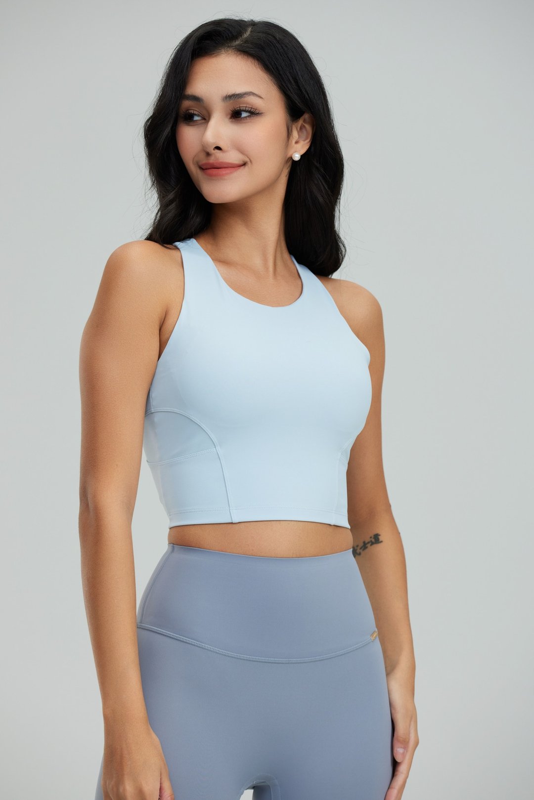 ZenFit Essential Top 高领网纱透肤上衣 (粉蓝) - 女装背心 - 其他材质 蓝色