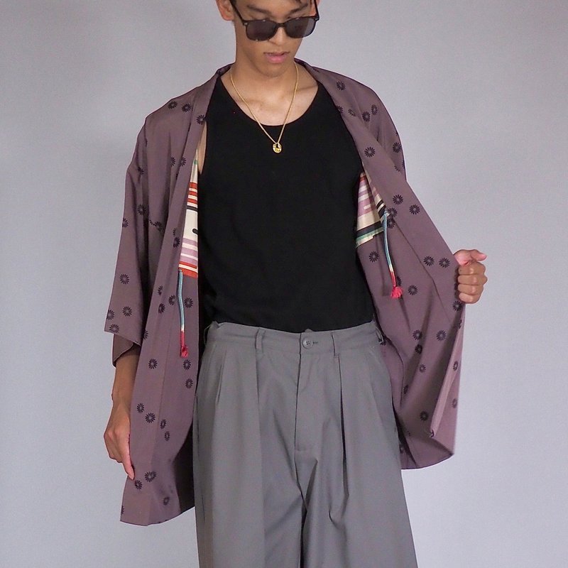 【日本制造】 柔软真丝外罩、吉祥图案、男女通用外罩、灰紫色 - 女装休闲/机能外套 - 丝．绢 