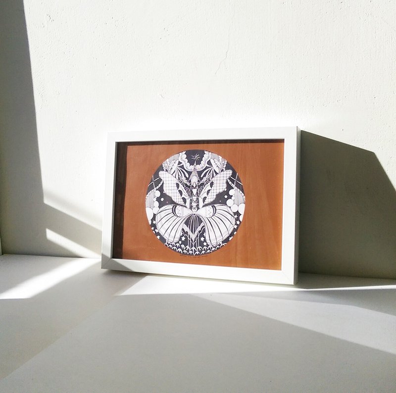 黑白 浮世绘 蝴蝶 昆虫 想像 日式手绘插画 - 摆饰 - 纸 咖啡色