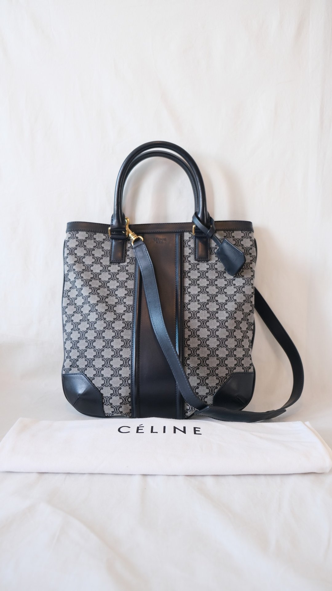 CELINE Navy Shoulder Bag 手提包 侧肩包 日本中古二手Vintage - 侧背包/斜挎包 - 真皮 咖啡色