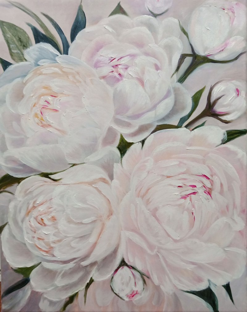 粉红牡丹画 原创艺术 花卉艺术 印象派油画 - 墙贴/壁贴 - 棉．麻 白色