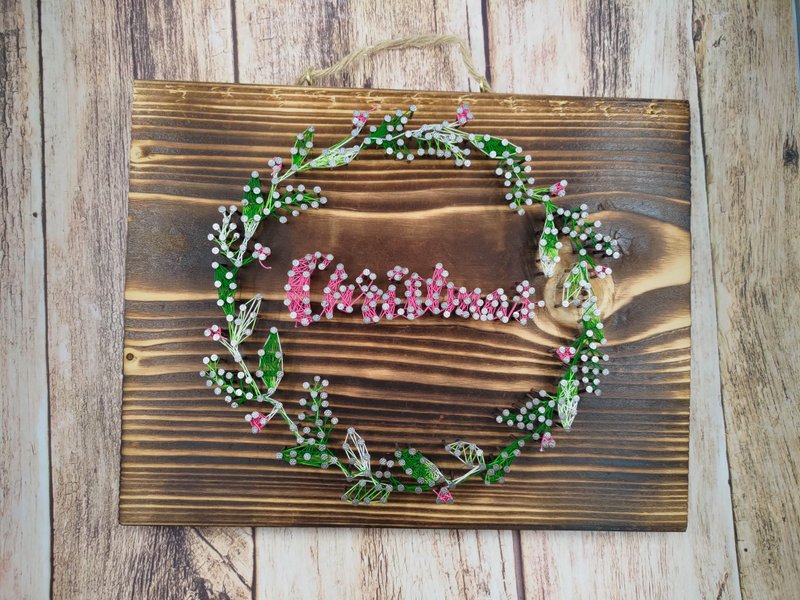 圣诞花圈钉线画 - 海报/装饰画/版画 - 木头 咖啡色