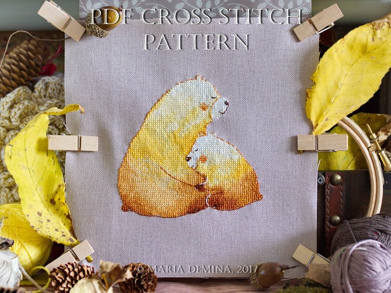 Mom and Baby Bear Hug PDF cross stitch pattern - 手工艺教程/工具书 - 其他材质 