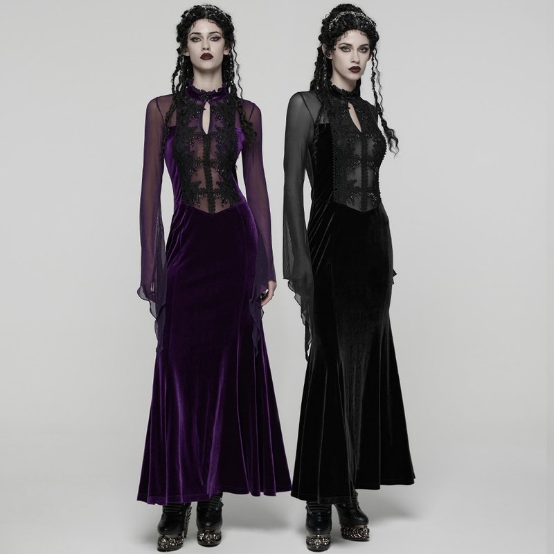 哥德下行女神琉璃石复古连身裙 - 黑 / 紫 - 女装上衣 - 其他材质 紫色