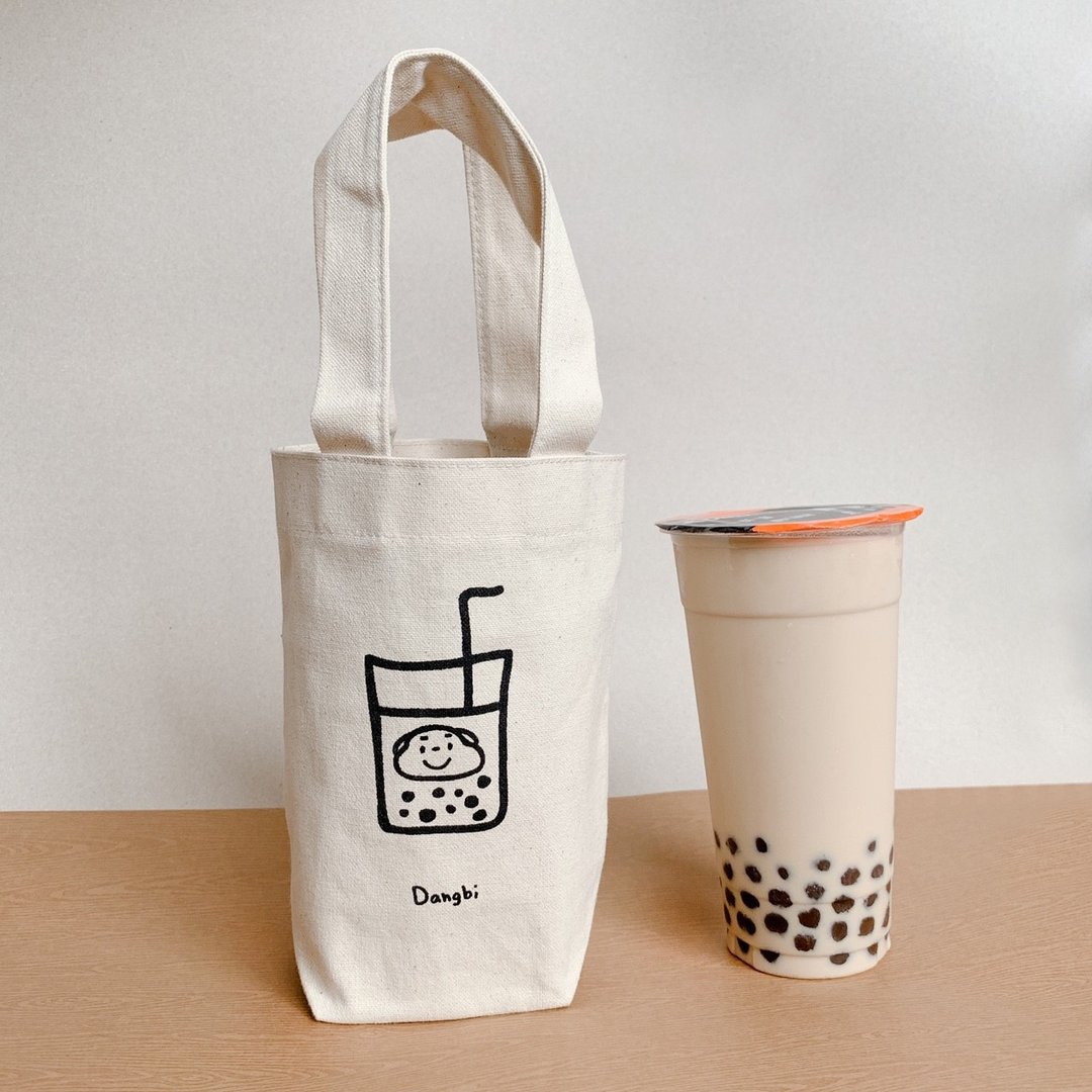 当比珍珠奶茶 帆布 饮料提袋 - 手提包/手提袋 - 棉 白色