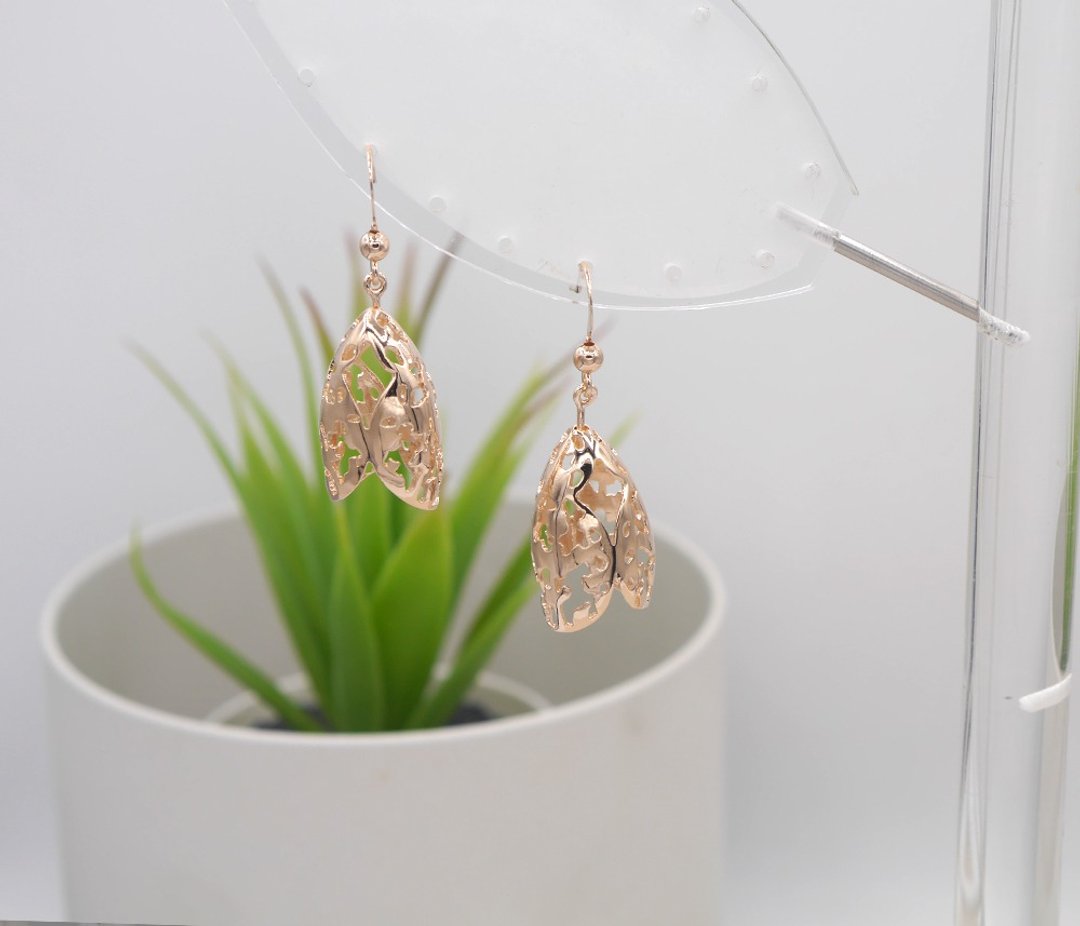 The reflection earring - drop earring pink gold plated , CASO jewelry - 耳环/耳夹 - 其他金属 粉红色