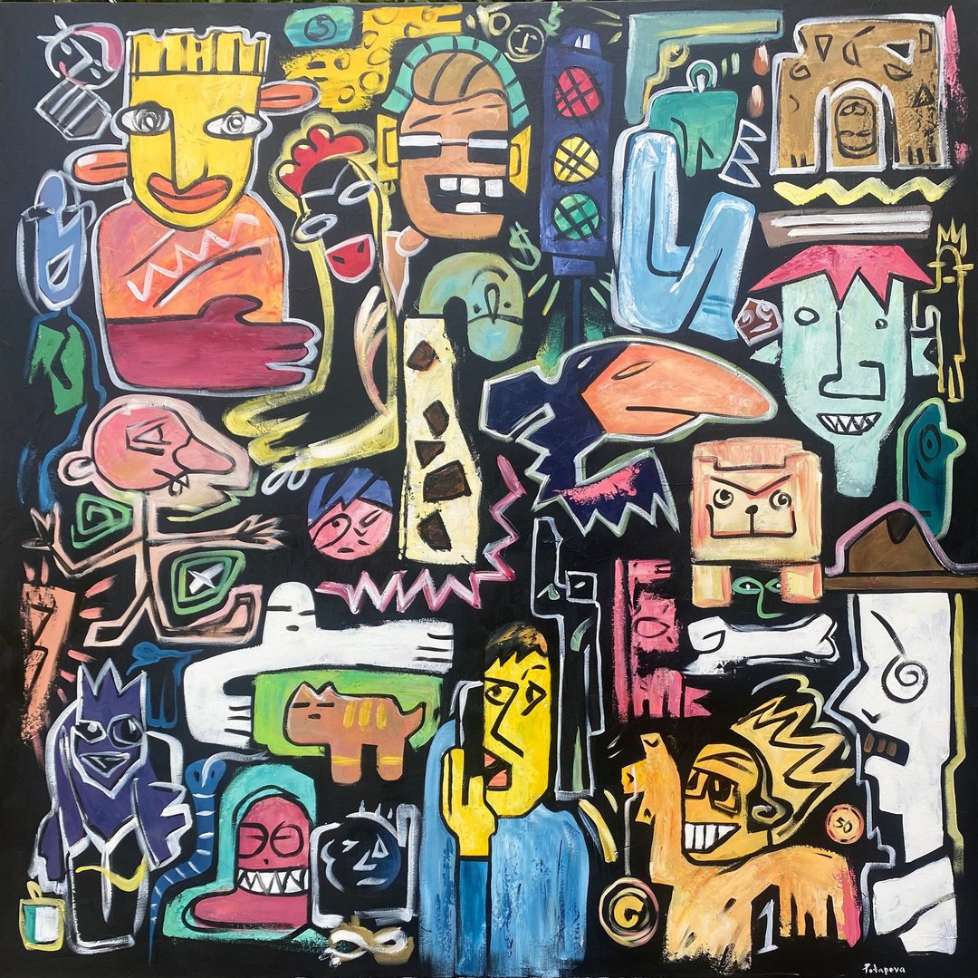 大型抽象彩色画布街头涂鸦风格绘画 - 墙贴/壁贴 - 压克力 多色
