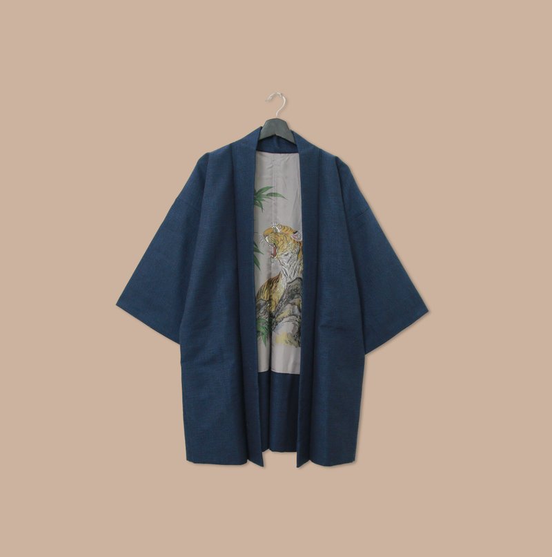 Back to Green-日本男款羽织 林中 石 虎M-08/vintage kimono - 男装外套 - 丝．绢 