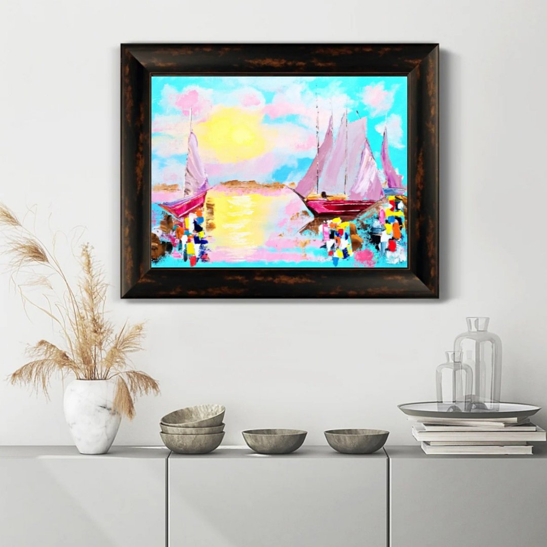 Sailboat Painting,Seascape Original Art,Boat Painting,Travel Artwork,Home Decor - 海报/装饰画/版画 - 棉 多色