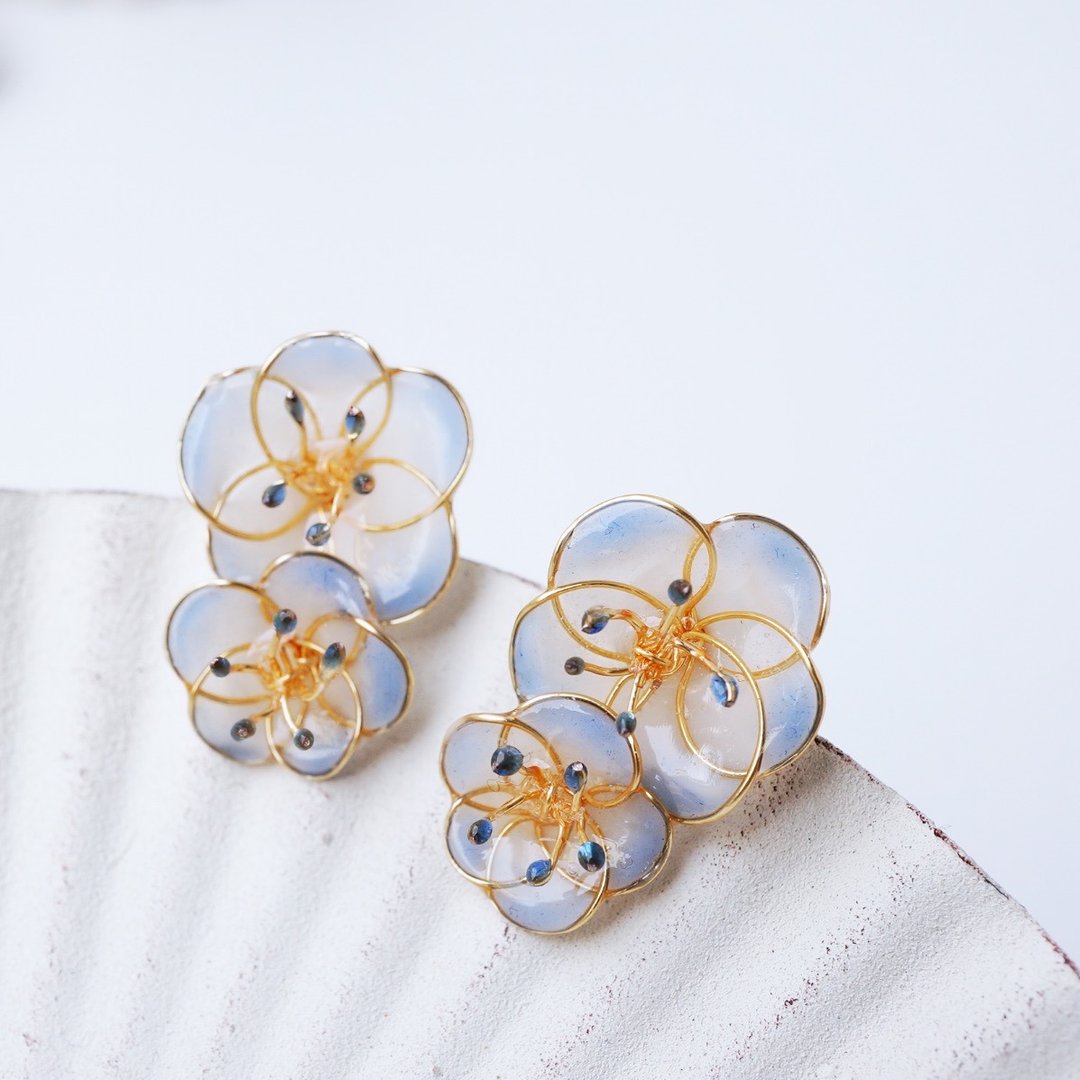 nemophila jewelry pierce or Clip-On - 耳环/耳夹 - 其他材质 蓝色