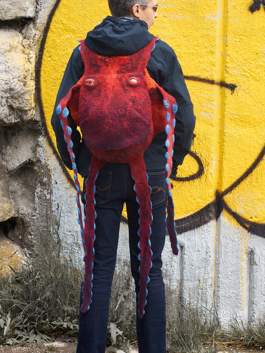 Octopus Backpack, Open for orders, unusual felted bag, choose your color - 后背包/双肩包 - 羊毛 红色