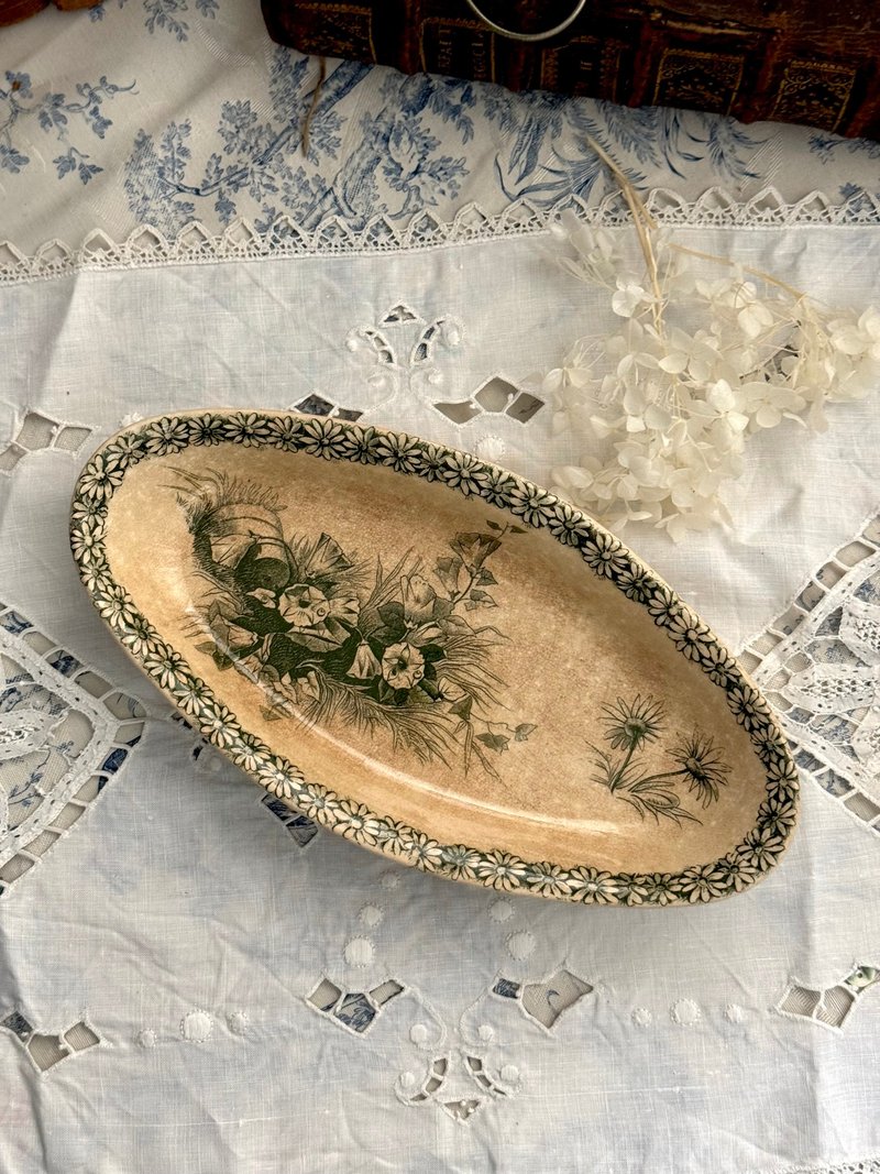 50225-典雅法国古董FRANCO- ANGLAISE PARIS Ravier椭圆前菜盘 - 盘子/餐盘/盘架 - 瓷 