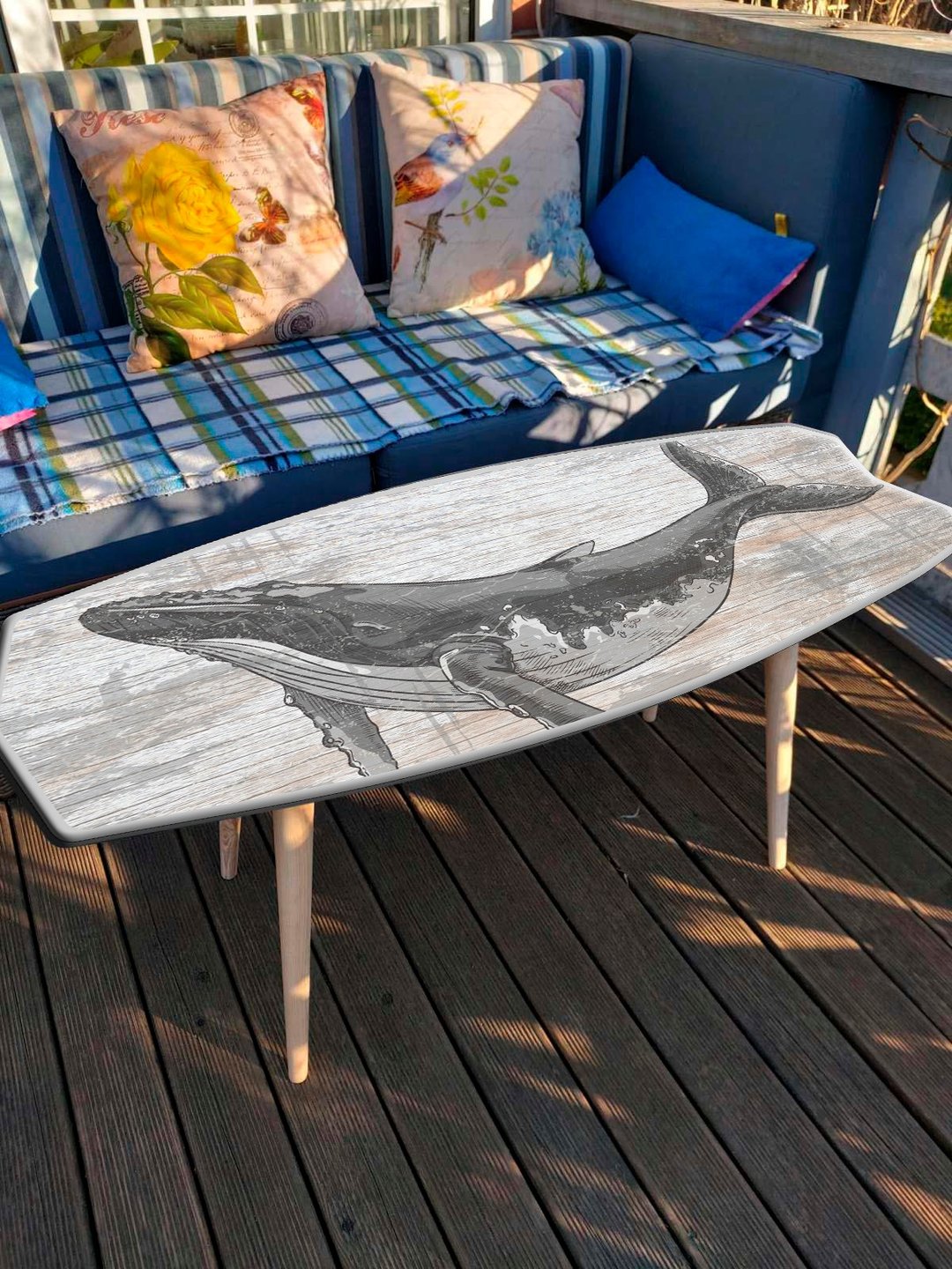 Surfboard Table, Whale, Surfing gift, Bar Decor, Beach Decor - 其他家具 - 木头 多色