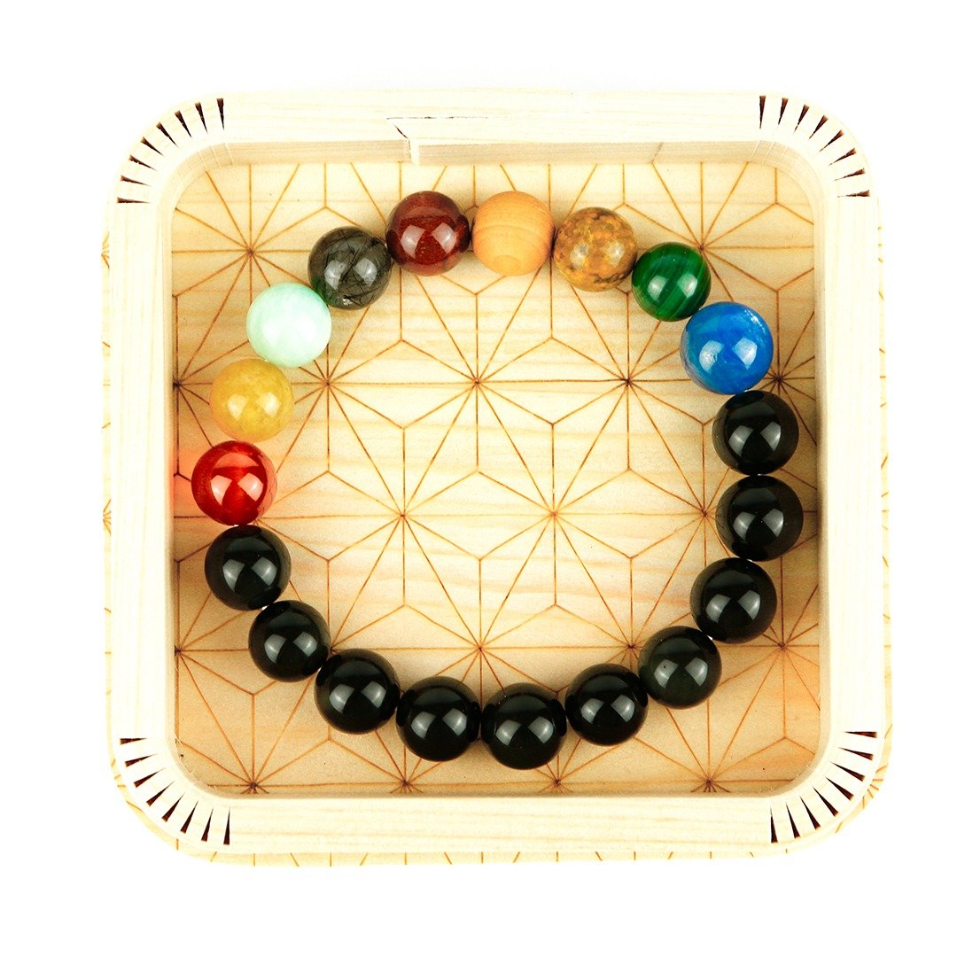 七轮调和手串/红玛瑙黑曜石/天然/水晶手链/能量石/原生态102140 - 手链/手环 - 水晶 多色