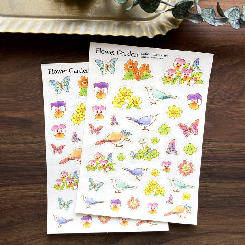 Masking Sticker Flower Garden Spring Flower Garden and Birds - 贴纸 - 纸 粉红色