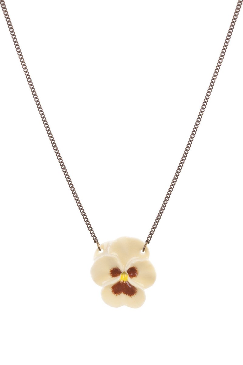 AndMary手绘瓷项链-黄色三色堇项链礼盒 Yellow Pansy Necklace - 项链 - 瓷 黄色