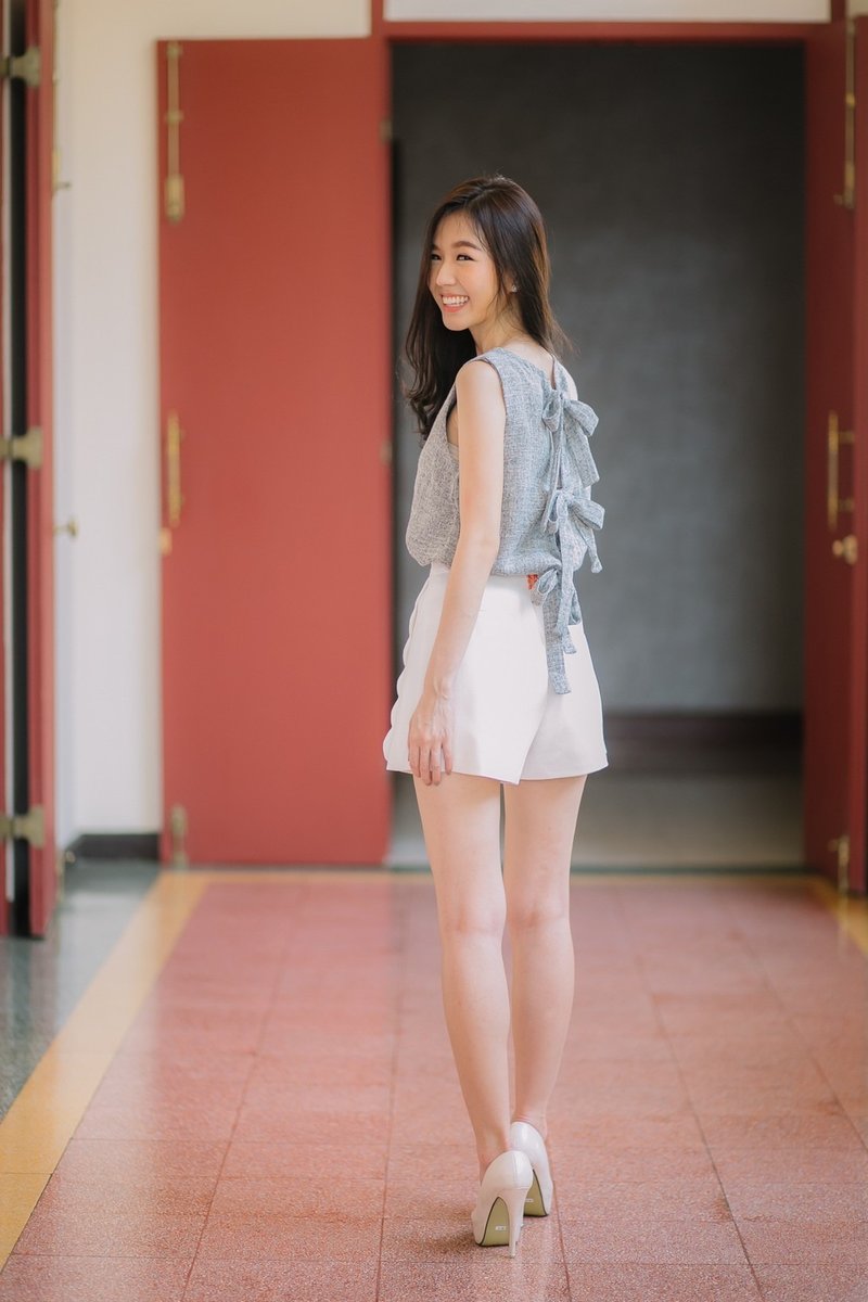 Bowtie back linen crop - 女装上衣 - 其他材质 灰色