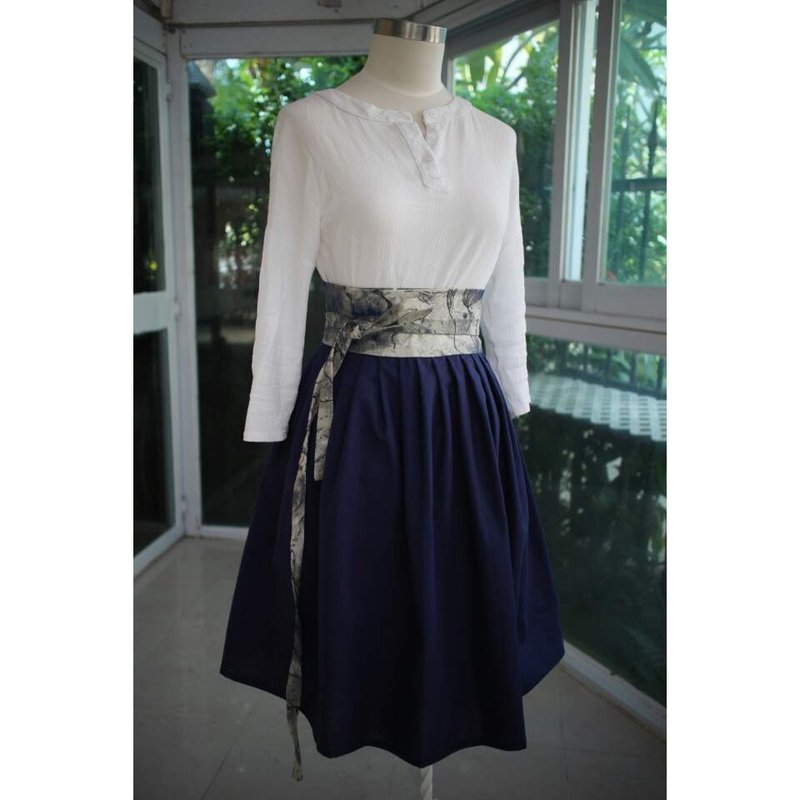 Handmade by Cherry 日常韩服 生活韩服 - 深蓝色水墨风格韩服裙 高腰裙 - 裙子 - 棉．麻 蓝色