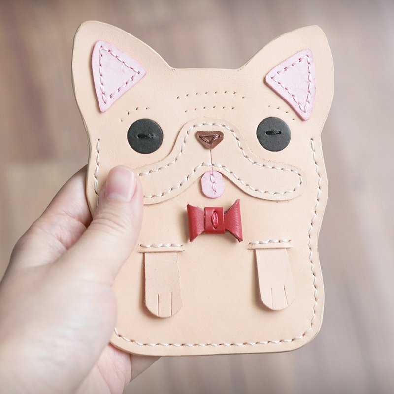 呆萌法斗 手工皮革证件套/悠游卡/识别证卡套 - 证件套/卡套 - 真皮 橘色